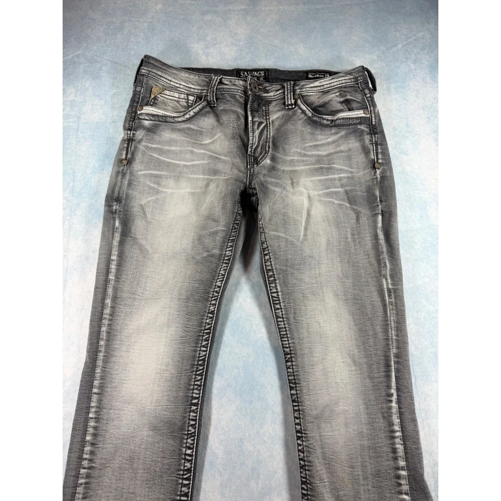 Salvage Havoc Slim Straight Jeans Mens 36 Grey Good Distressed Buckle SLVG